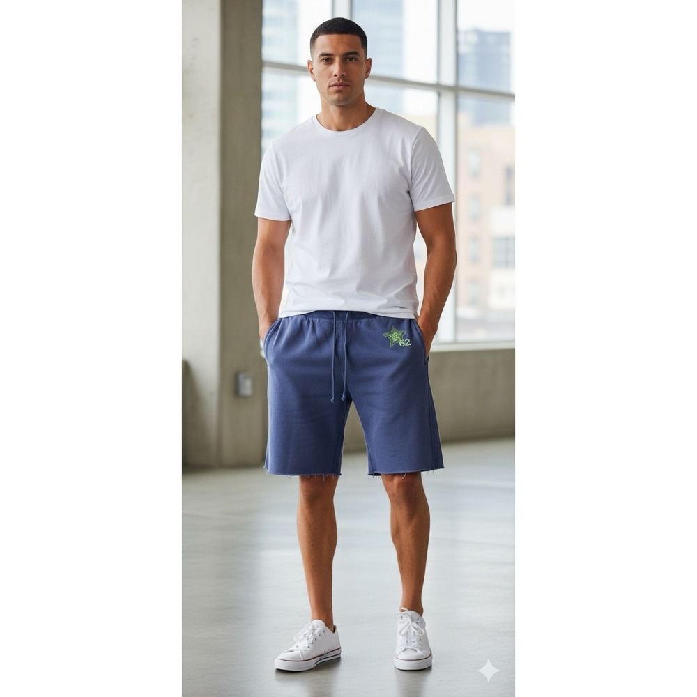 Arizona Mens Size Large Sweat Shorts Blue Raw Hem Loungewear Star 62 Casual Gym